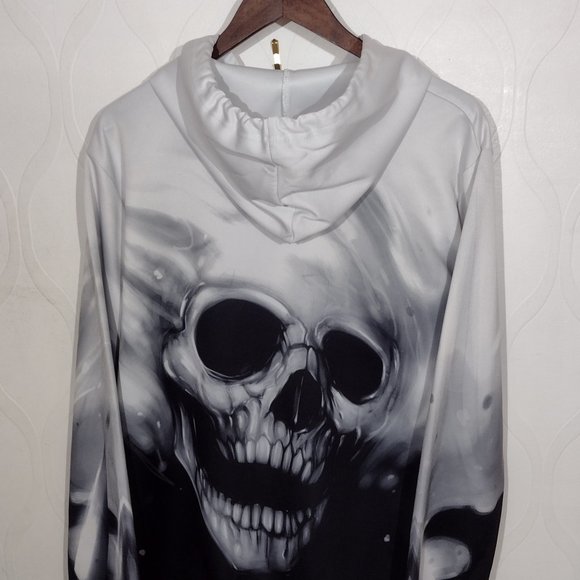 Skull Graphic Hoodie All Over Print Size XL Adults - Picture 8 of 13